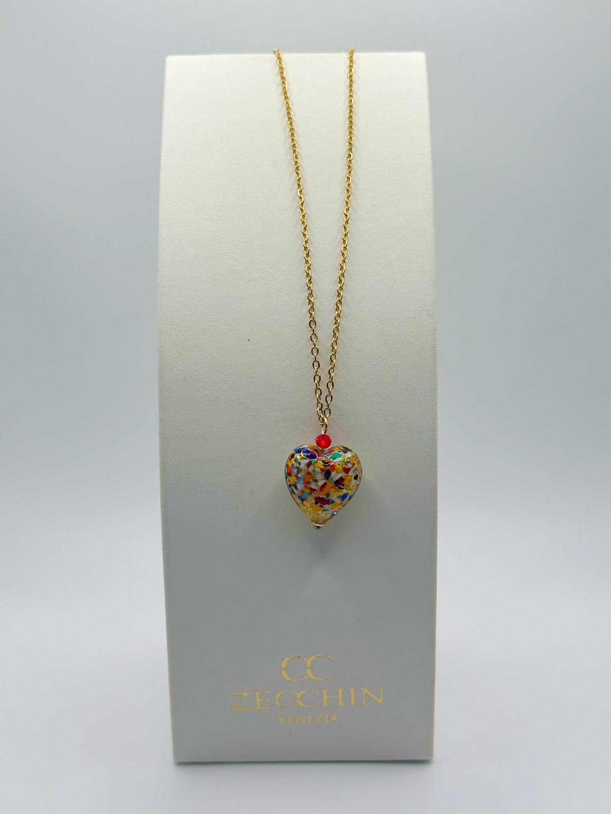 Collana con pendente a cuore Oro Pesto in vetro di Murano, multicolore